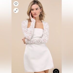 Prettiest Behavior White Satin Lace Long Sleeve Mini Dress- Lulus